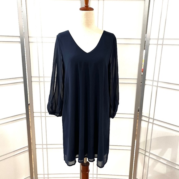LULUs Shifting Dears Dark Blue Long Sleeve Open Arm Dress - Size S - Picture 1 of 7